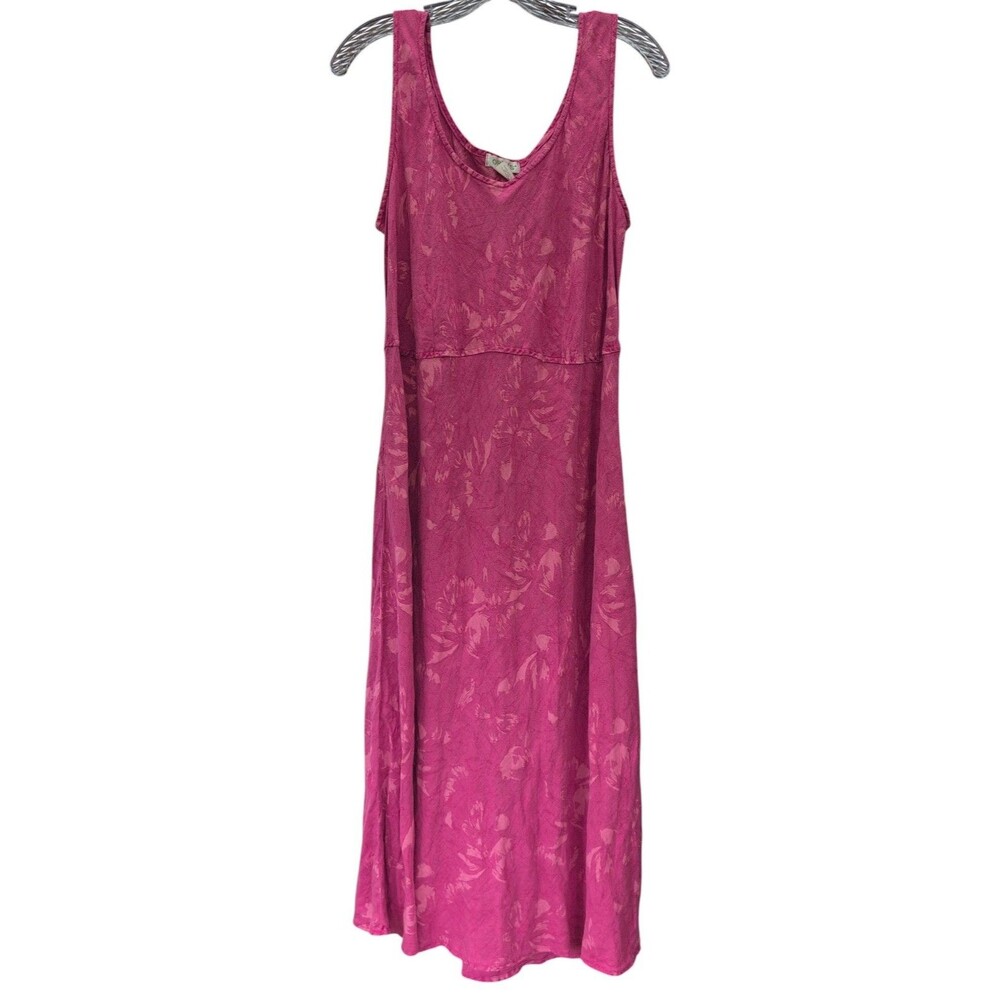 Vintage Orvis 100% Linen Dress Womens M Pink Floral Sleeveless USA Made Midi